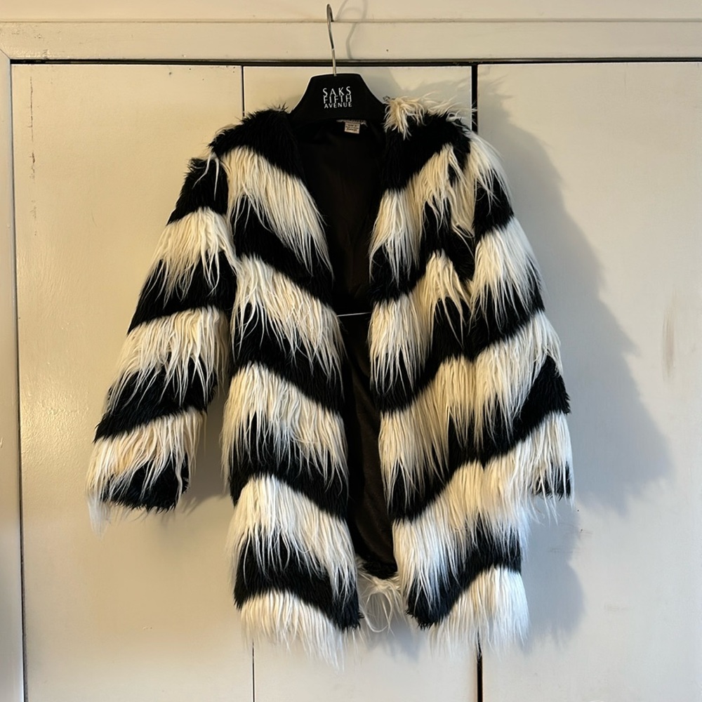 Faux Fur black and white lined coat size small